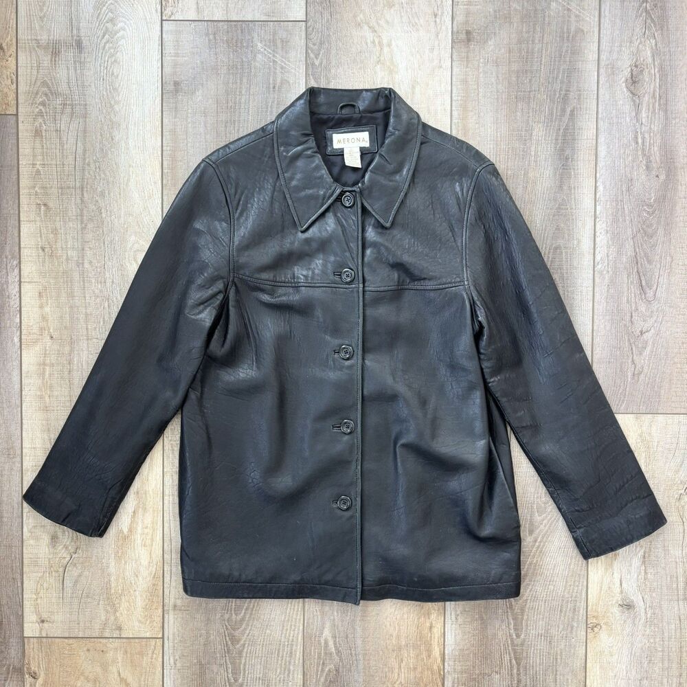 Vtg Womens Black Soft Leather Jacket Size L 90s Y2K Minimalist Soft Grunge Emo - Picture 3 of 16